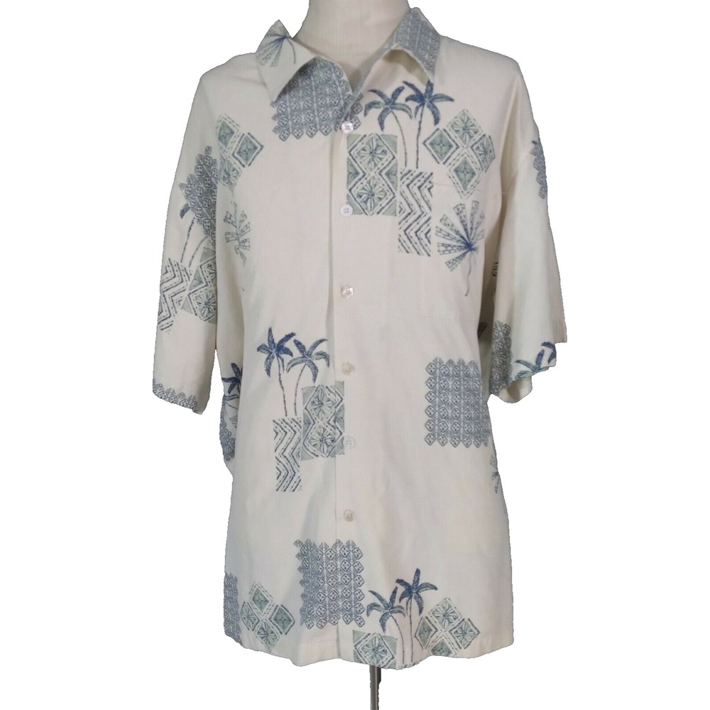 Luau shirt men's 2XL XXL white floral Hawaiian silk short sleeve Aloha Tiki